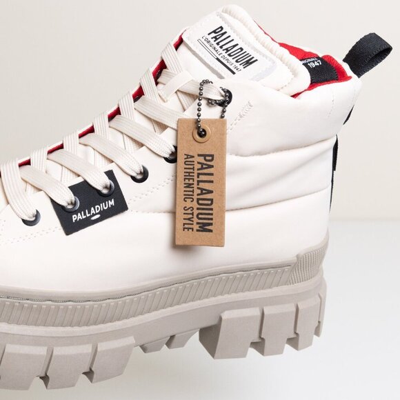 Palladium Revolt Boot Overcush Chunky Platform Combat Quilted Almond Milk Cream - Picture 8 of 13